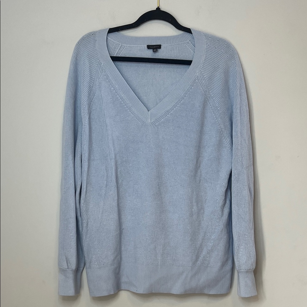 Talbots Women's Soft Light‎ Blue Knit V Neck Long Sleeve Sweater Size XLarge